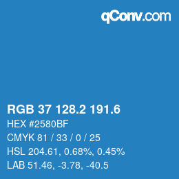 カラーコード: RGB 37 128.2 191.6 | qconv.com