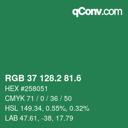 カラーコード: RGB 37 128.2 81.6 | qconv.com