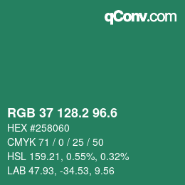 カラーコード: RGB 37 128.2 96.6 | qconv.com