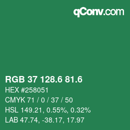 カラーコード: RGB 37 128.6 81.6 | qconv.com