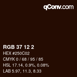 Color code: RGB 37 12 2 | qconv.com
