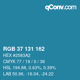 颜色代码: RGB 37 131 162 | qconv.com