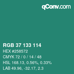Farbcode: RGB 37 133 114 | qconv.com