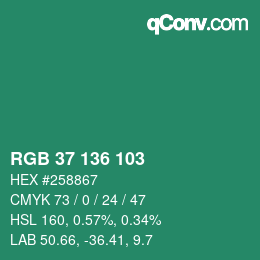 Color code: RGB 37 136 103 | qconv.com