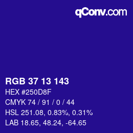 Color code: RGB 37 13 143 | qconv.com