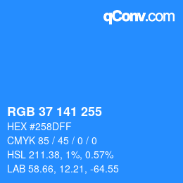 颜色代码: RGB 37 141 255 | qconv.com