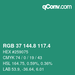カラーコード: RGB 37 144.8 117.4 | qconv.com