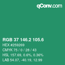カラーコード: RGB 37 146.2 105.6 | qconv.com