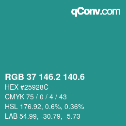 カラーコード: RGB 37 146.2 140.6 | qconv.com