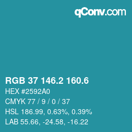 カラーコード: RGB 37 146.2 160.6 | qconv.com