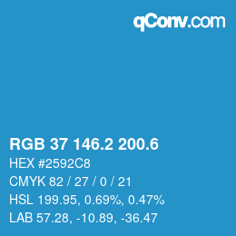 カラーコード: RGB 37 146.2 200.6 | qconv.com