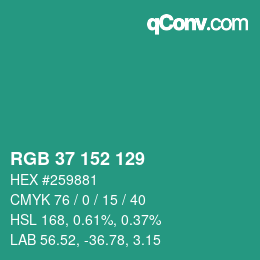 Color code: RGB 37 152 129 | qconv.com