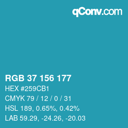 颜色代码: RGB 37 156 177 | qconv.com