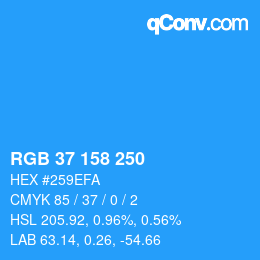 カラーコード: RGB 37 158 250 | qconv.com