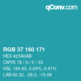Color code: RGB 37 160 171 | qconv.com