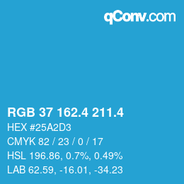 カラーコード: RGB 37 162.4 211.4 | qconv.com
