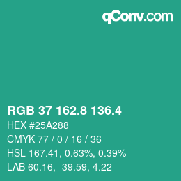 カラーコード: RGB 37 162.8 136.4 | qconv.com