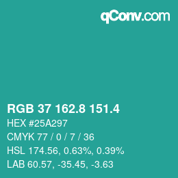 カラーコード: RGB 37 162.8 151.4 | qconv.com