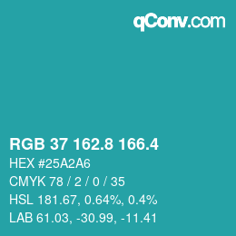 カラーコード: RGB 37 162.8 166.4 | qconv.com