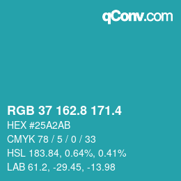 カラーコード: RGB 37 162.8 171.4 | qconv.com