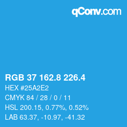 カラーコード: RGB 37 162.8 226.4 | qconv.com