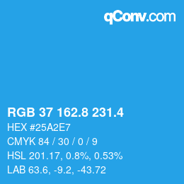 カラーコード: RGB 37 162.8 231.4 | qconv.com