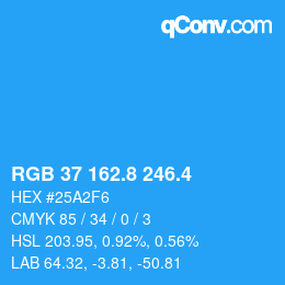カラーコード: RGB 37 162.8 246.4 | qconv.com