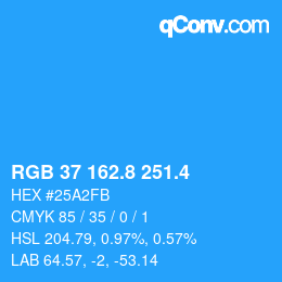 カラーコード: RGB 37 162.8 251.4 | qconv.com