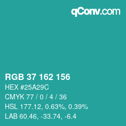 Color code: RGB 37 162 156 | qconv.com