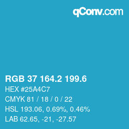 カラーコード: RGB 37 164.2 199.6 | qconv.com