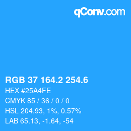 カラーコード: RGB 37 164.2 254.6 | qconv.com