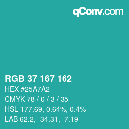 Color code: RGB 37 167 162 | qconv.com
