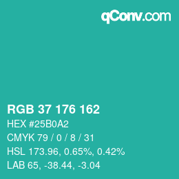 Color code: RGB 37 176 162 | qconv.com