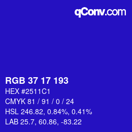 カラーコード: RGB 37 17 193 | qconv.com