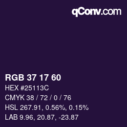 Color code: RGB 37 17 60 | qconv.com