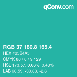 カラーコード: RGB 37 180.8 165.4 | qconv.com