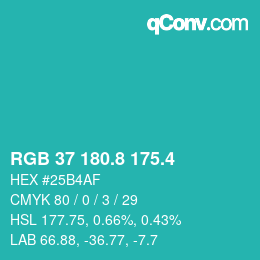カラーコード: RGB 37 180.8 175.4 | qconv.com