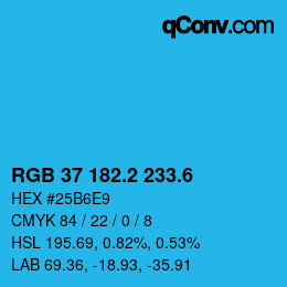 カラーコード: RGB 37 182.2 233.6 | qconv.com