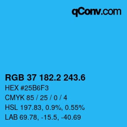 カラーコード: RGB 37 182.2 243.6 | qconv.com