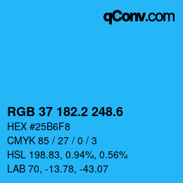 カラーコード: RGB 37 182.2 248.6 | qconv.com