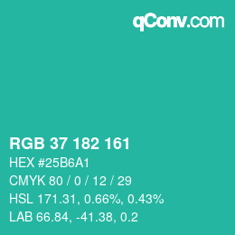 Color code: RGB 37 182 161 | qconv.com
