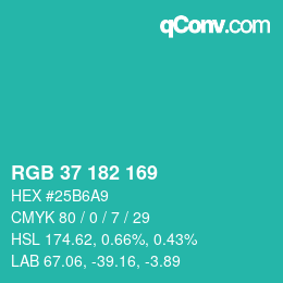 Color code: RGB 37 182 169 | qconv.com
