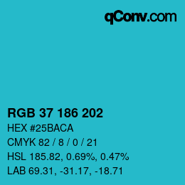 Color code: RGB 37 186 202 | qconv.com
