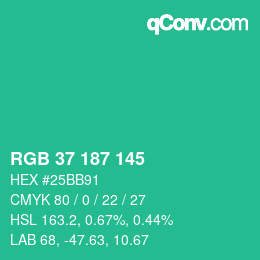 Color code: RGB 37 187 145 | qconv.com