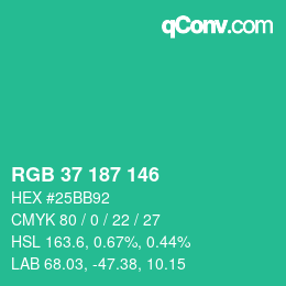 Color code: RGB 37 187 146 | qconv.com
