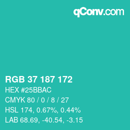 颜色代码: RGB 37 187 172 | qconv.com