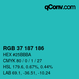 Color code: RGB 37 187 186 | qconv.com