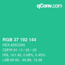 Color code: RGB 37 192 144 | qconv.com