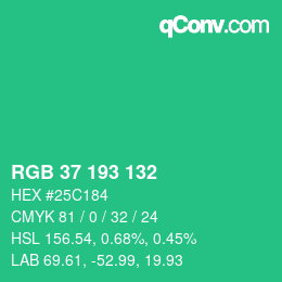 カラーコード: RGB 37 193 132 | qconv.com