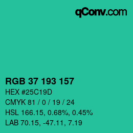 カラーコード: RGB 37 193 157 | qconv.com